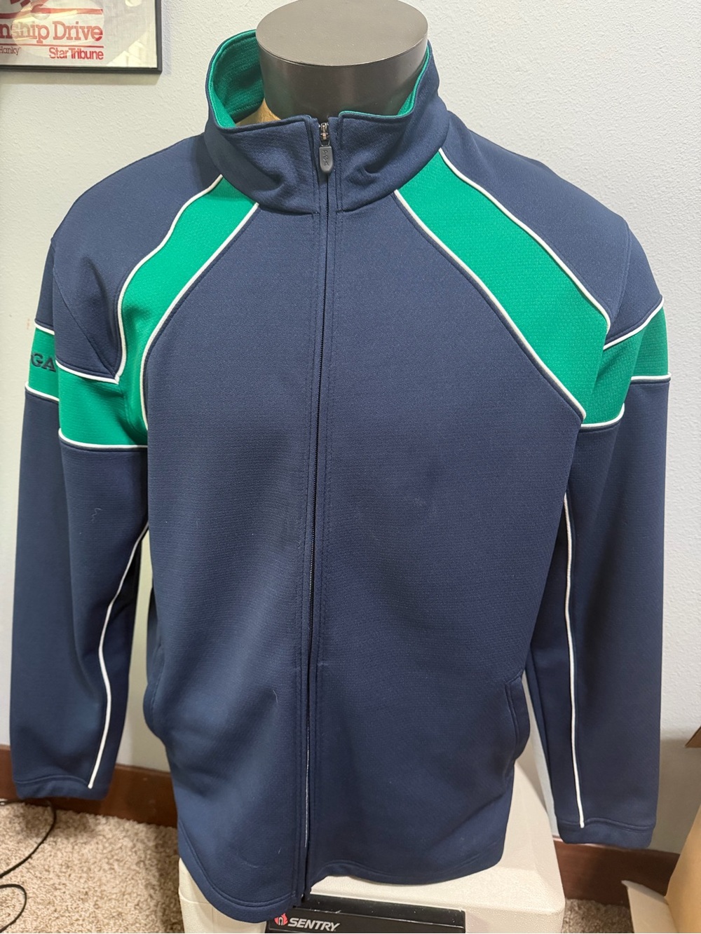 PGA Men's Navy and Green Full-Zip Athletic Jacket